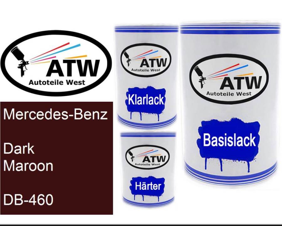 Mercedes-Benz, Dark Maroon, DB-460: 500ml Lackdose + 500ml Klarlack + 250ml Härter - Set, von ATW Autoteile West.